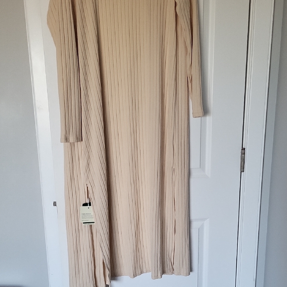 Long Beige Ribbed Cardigan - Picture 4 of 6